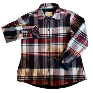 {Orvis} Red/Blue/Teal Plaid Snap Up Pinnacle Fleece Jacket Women’s Medium Size